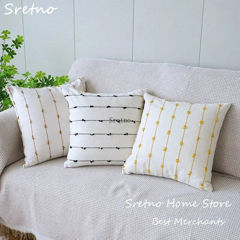 Modern Striped Cotton Linen Cushion Cover 45x45cm | Jacquard Sofa Pillow Case