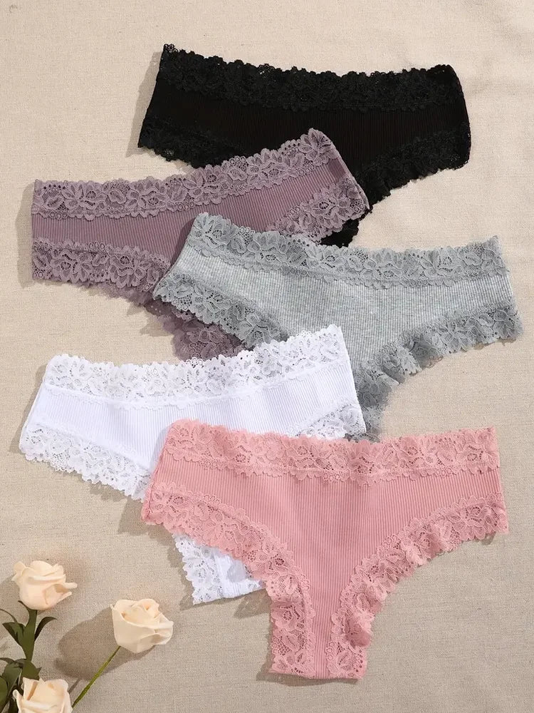 Set de 5 Panties de Algodón con Encaje - Ropa Interior Femenina