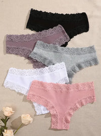 Set de 5 Panties de Algodón con Encaje - Ropa Interior Femenina