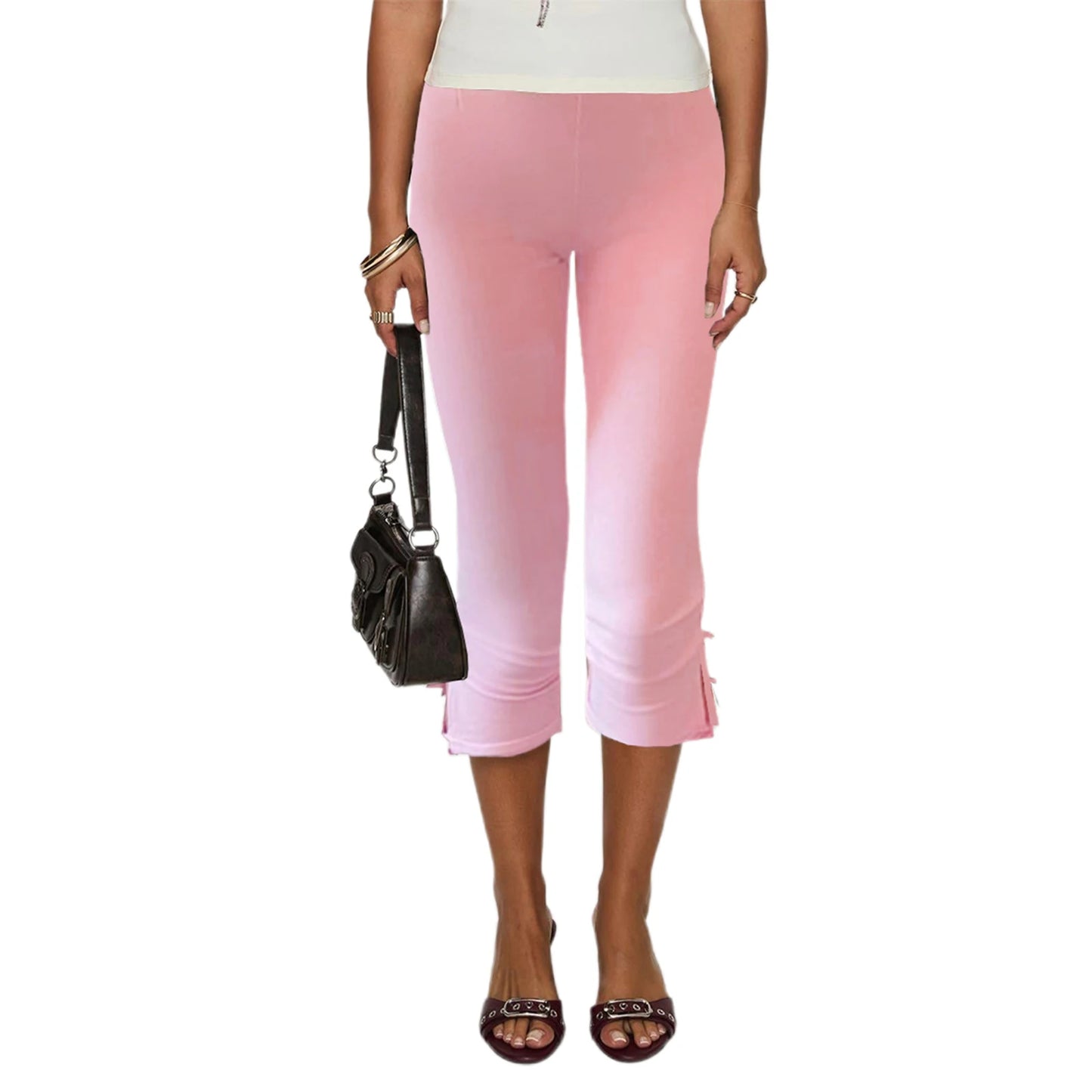 Pantalones Capri Mujer Y2K - Lazo Satén Abertura Lateral Slim Fit Verano