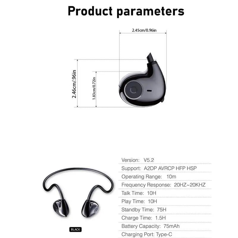 Workout Wireless Headphones Stereo Open Ear Air Conduction Headphones Long Standby Time Sweatproof Clear Calls For Sports