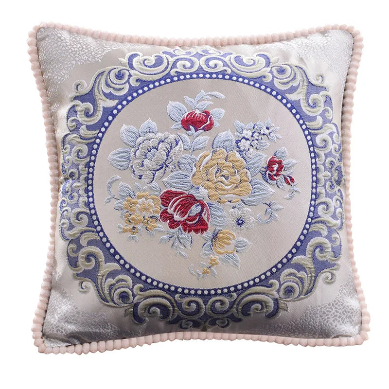 European Jacquard Floral Cushion Cover 48x48cm | Classic Sofa & Chair Pillow Case