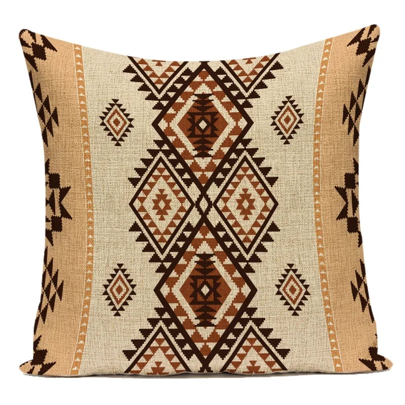 Boho Geometric Printed Throw Pillow Cover | Linen Cotton Cushion Case for Sofa