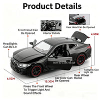 Modelo Auto BMW M8/M4 1:32 Aleación Diecast - Puertas Abren, Luz, Sonido y Pull Back Regalo Niños