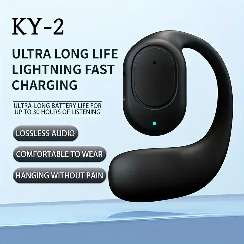 KY2 Single Wireless Earphones Air Conduction OWS Headphone HiFi Ear-Hook Music Sports Noise Cancel Headset For All Smartphones