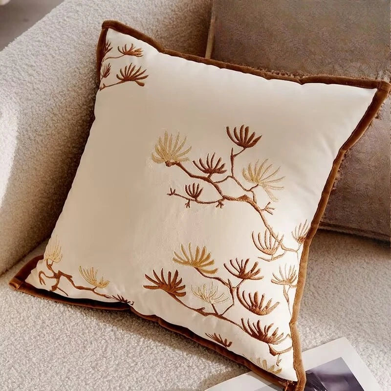 French Light Luxury Forest Jacquard Cushion Cover | Brown Patchwork Pillow Case