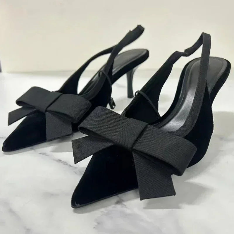 NEW Butterfly-knot Pointed Toe Brand Mules Pumps Women Fashion Elegant Slingbacks Dress Shoes Design Thin Heels Sandals Women