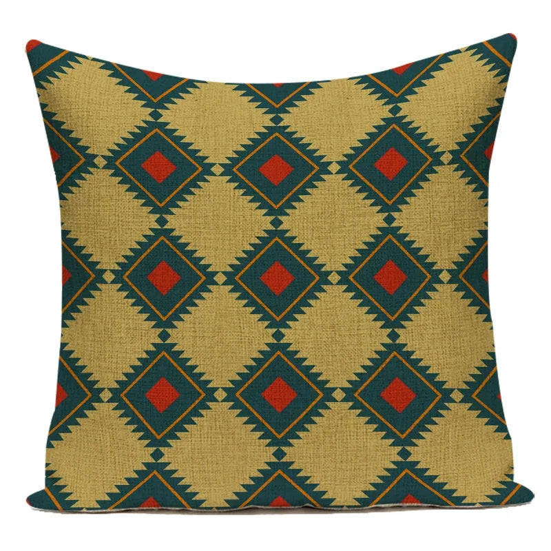 Boho Geometric Printed Throw Pillow Cover | Linen Cotton Cushion Case for Sofa