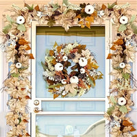1set Autumn Maple Leaf & Pumpkin Wreath - Perfect for Christmas, and Fall Decor, Festive Wall Hanging