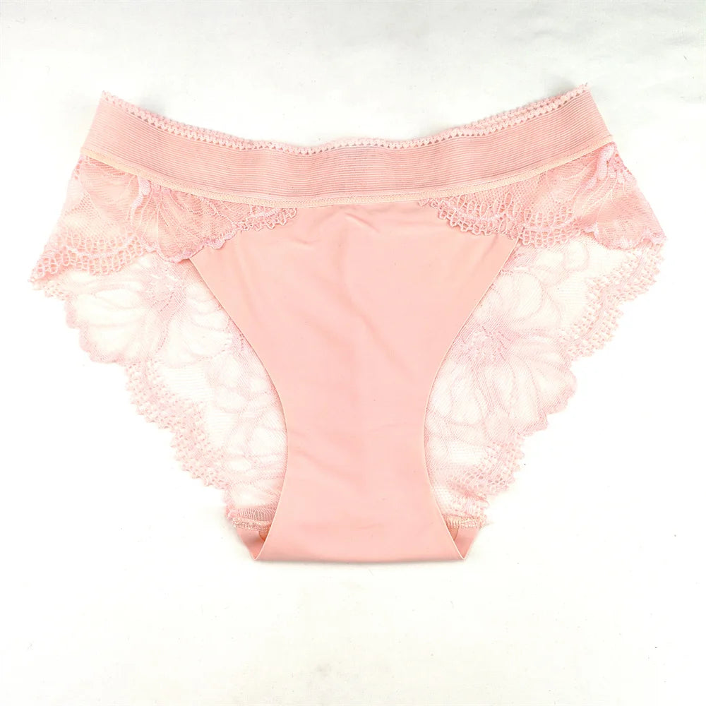 Panty Sin Costuras de Encaje Rosa Sexy - Lencería Transparente S-XL