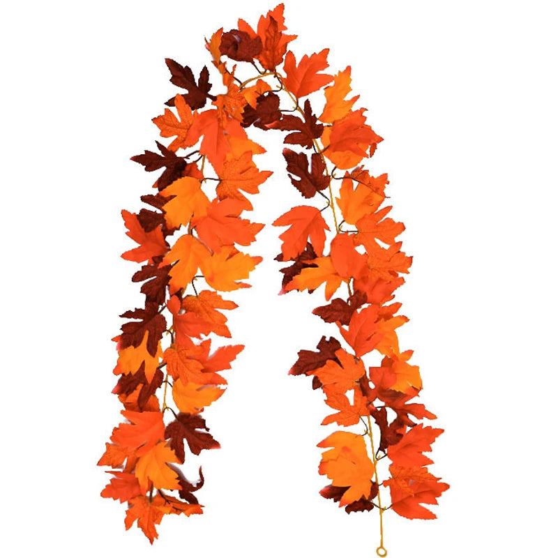200cm Artificial Vines Red Autumn Maple Leaves Fake Garland For Home Christmas Halloween Thanksgiving Party Fireplace Fall Decor
