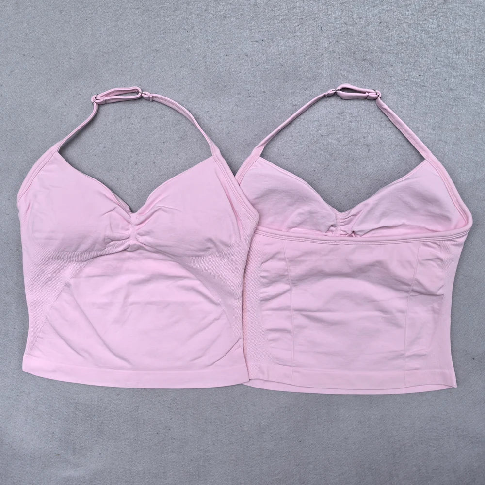 Conjunto Yoga 2 Piezas Mujer - Top Halter Sin Espalda y Shorts Cintura Alta Seamless