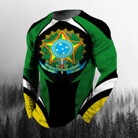 Vintage Brazilian Flag 3D Print Autumn Men's O-Neck T-shirt Casual Long Sleeve Oversized T Shirt Fashion Pullover Men Clothing