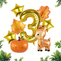 8Pcs Autumn Forest Animals Kids Birthday Party Decoration Fawn Maple Foil Balloon With 1-9 Number Balloon Thanksgiving Deco Gift
