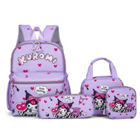 Set de 4 Piezas Mochila Escolar Kuromi Hello Kitty - Alta Capacidad para Niñas