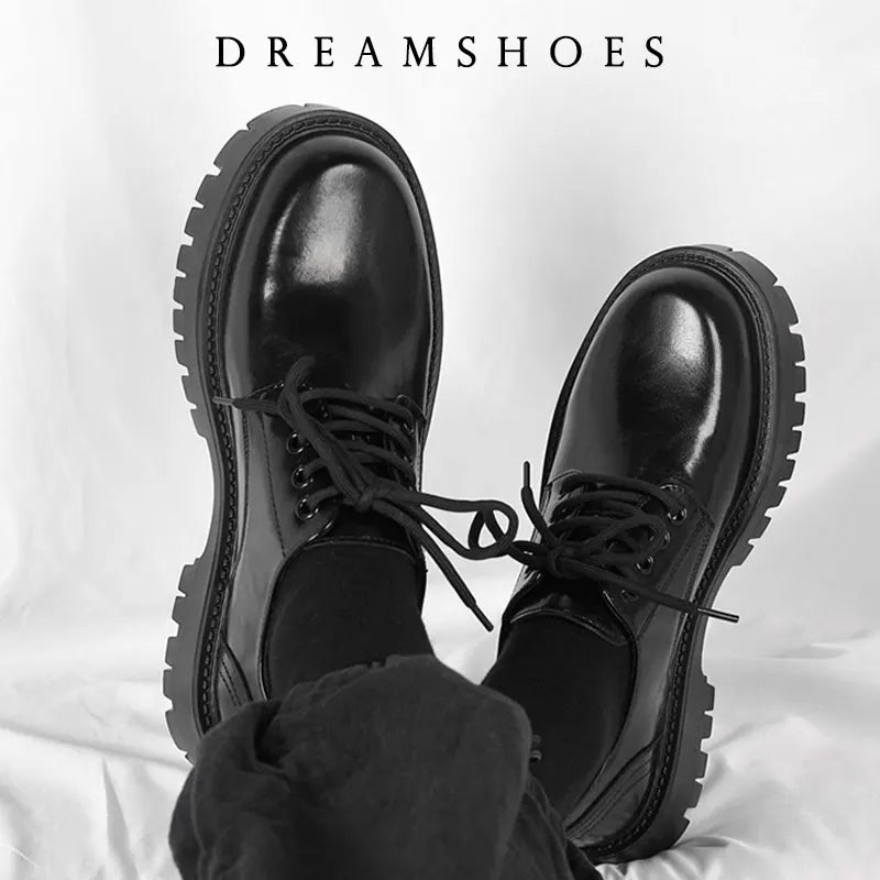Men's Genuine Leather Platform Derby Shoes - Waterproof Casual Loafers