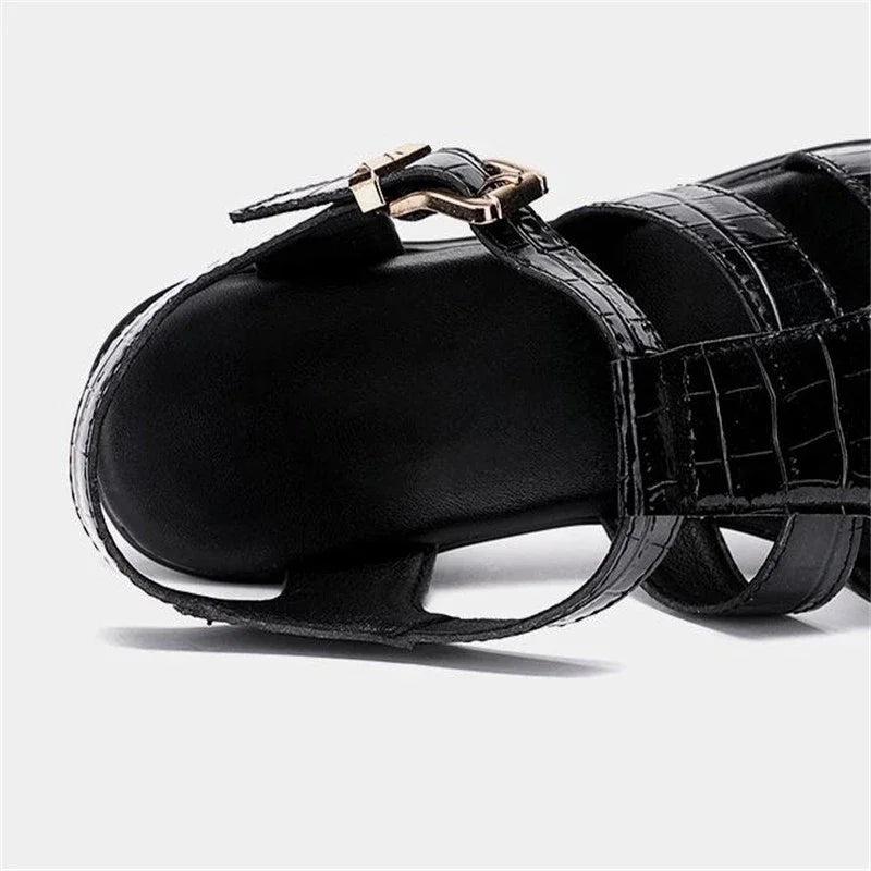 BEYARNE Patent Leather Block Heel Platform Sandals – Buckle Strap, High Heel | Women’s Sizes 3.5–15
