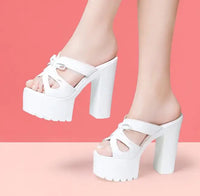 Women's Patent Leather Platform Slides | Block High Heel Slippers | Sizes US 4–9
