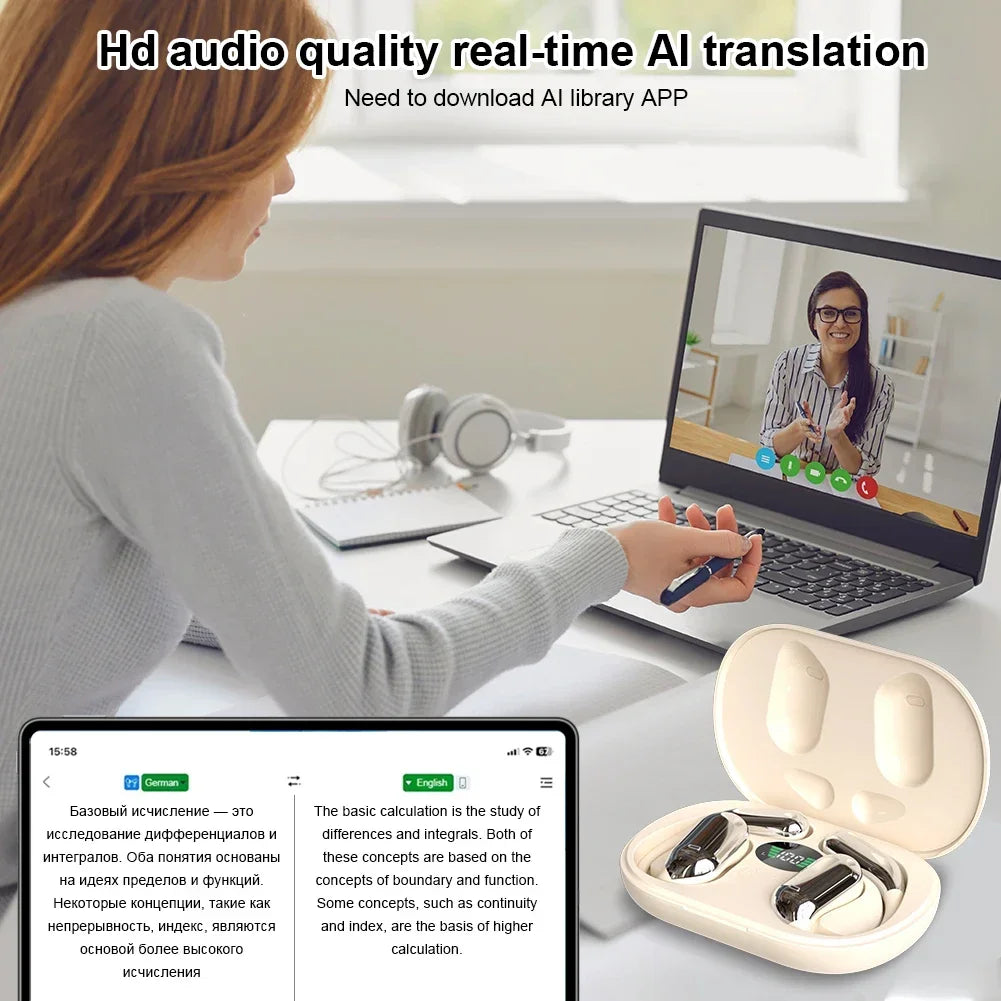 YYKQ16  AI Translator Earbuds 144 Languages Noise Cancelling Bluetooth 5.3 Headset Instant Translator Smart Voice Real Time