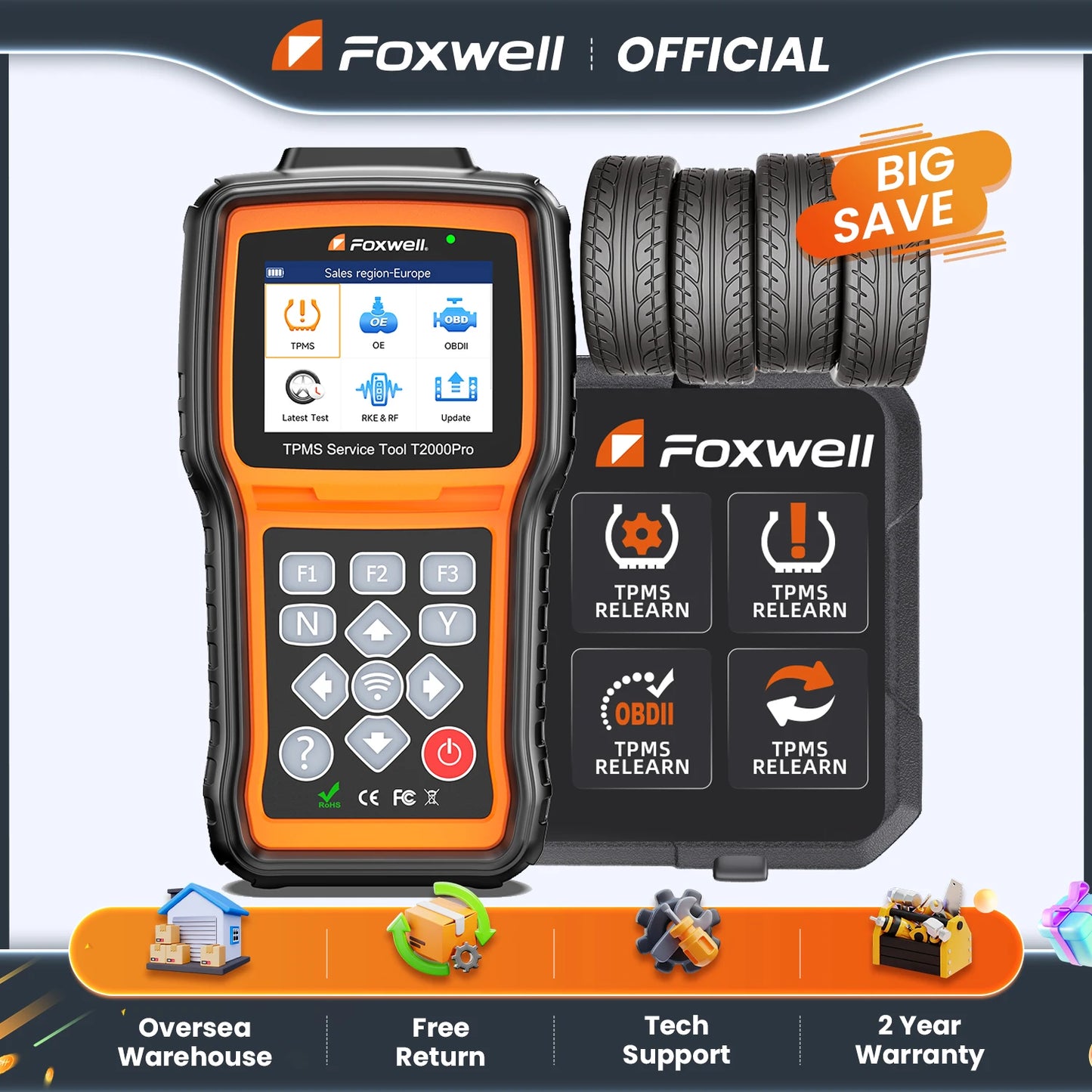 FOXWELL T2000 PRO Auto Tire Pressure Tool Reset TPMS Relearn Activate Sensors Programming Car OBD2 Code Reader Diagnostic Tools