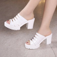 Women Retro Sandals  Summer Fashion High Heel Platform Slippers Outdoor Bright Leather Comfort Peep Toe Casual Sandals Shoes