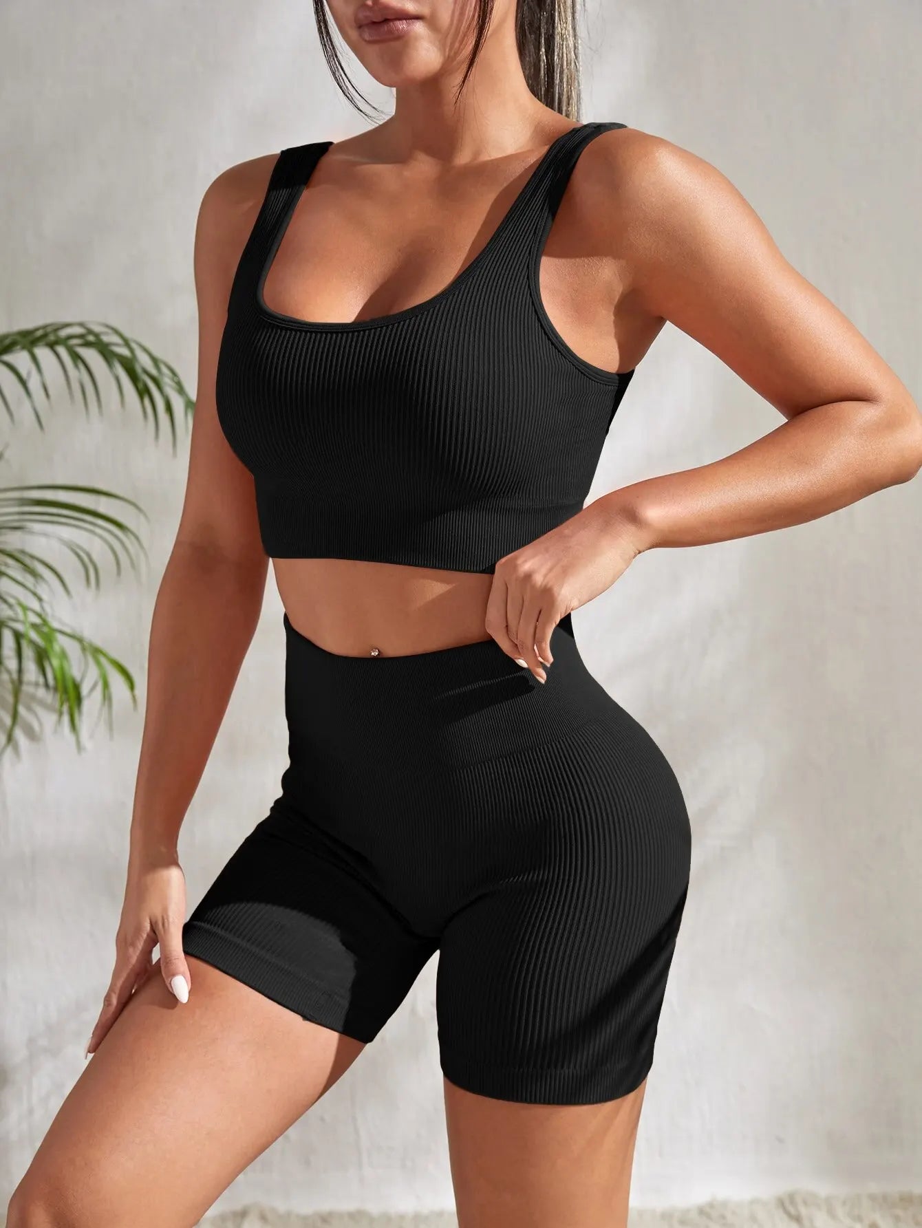 Seamless Ribbed Yoga Set for Women – Crop Tank & High Waist Shorts | Hector & Maison