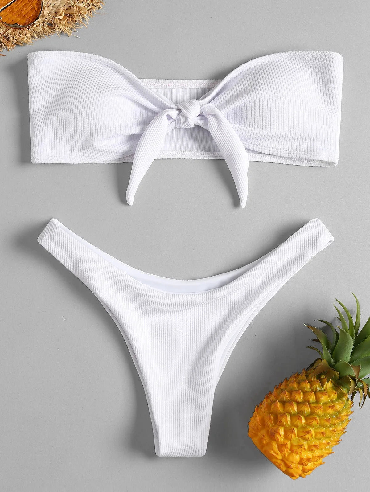 Braga de bikini brasileña – Parte de abajo de traje de baño liso de talle bajo para mujer