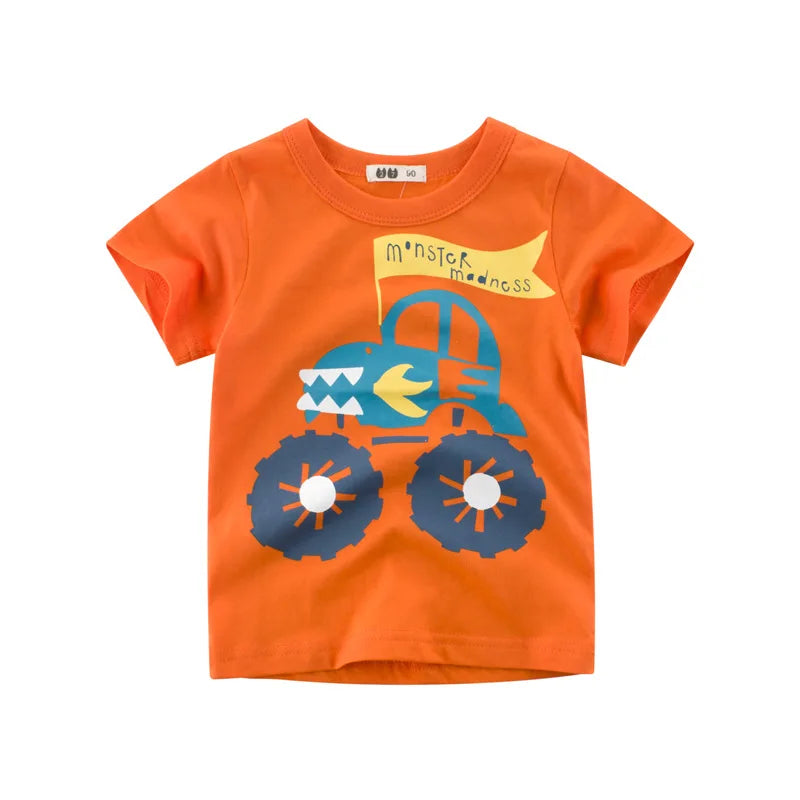 Boys Cartoon Stripe T-Shirt | 100% Cotton, Short Sleeve | Kids 2-9Y