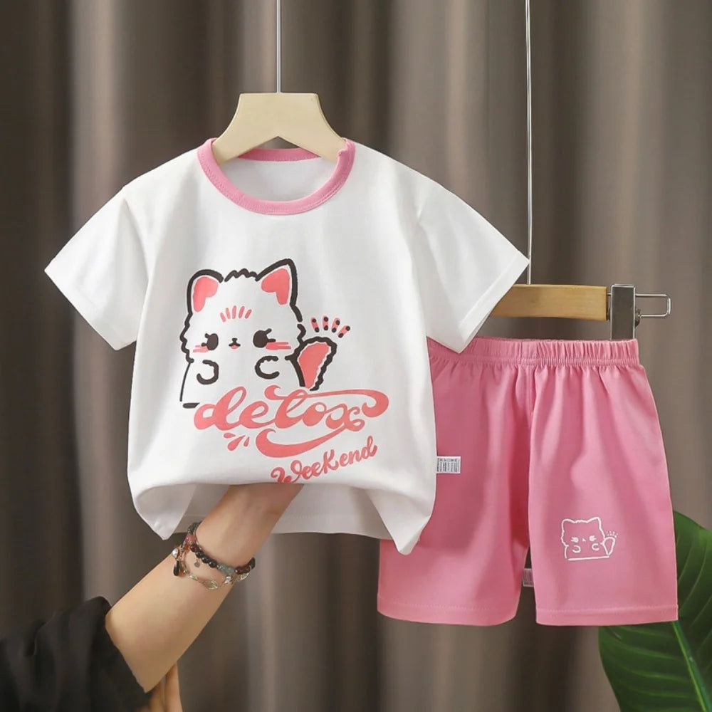 Girls 3D Animal Print Summer Short Set