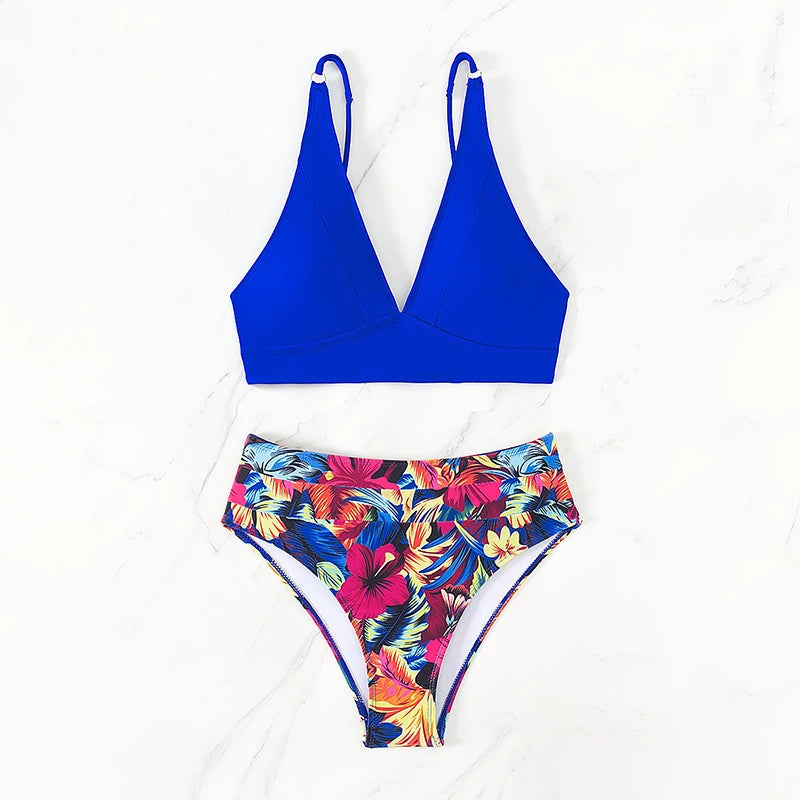 Bikini Talle Alto Cuello V - Traje de Baño Clásico de Dos Piezas