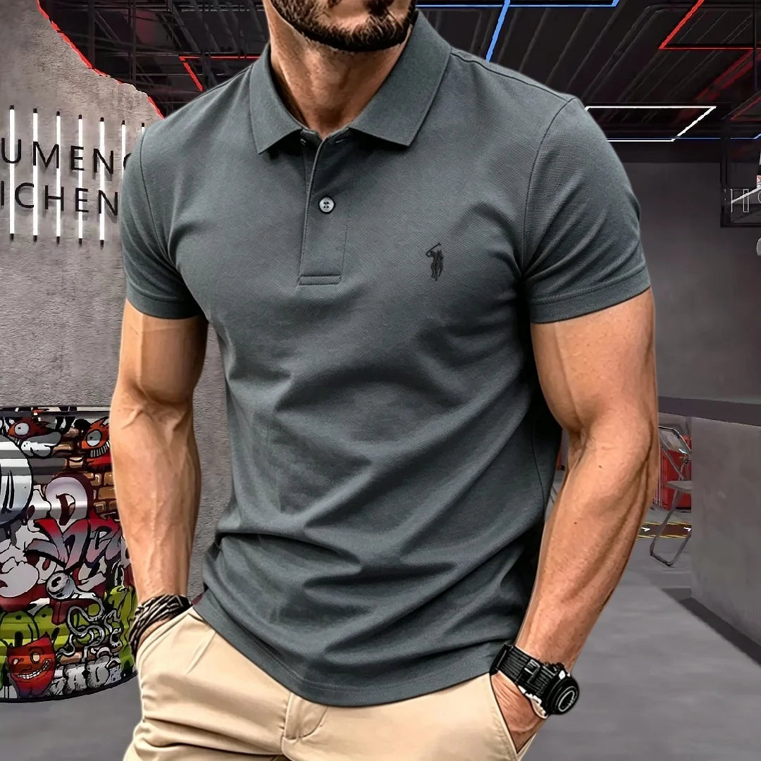 Men's Premium 100% Cotton Polo Shirt — Pony Embroidery, Anti-Wrinkle, Golf & Casual