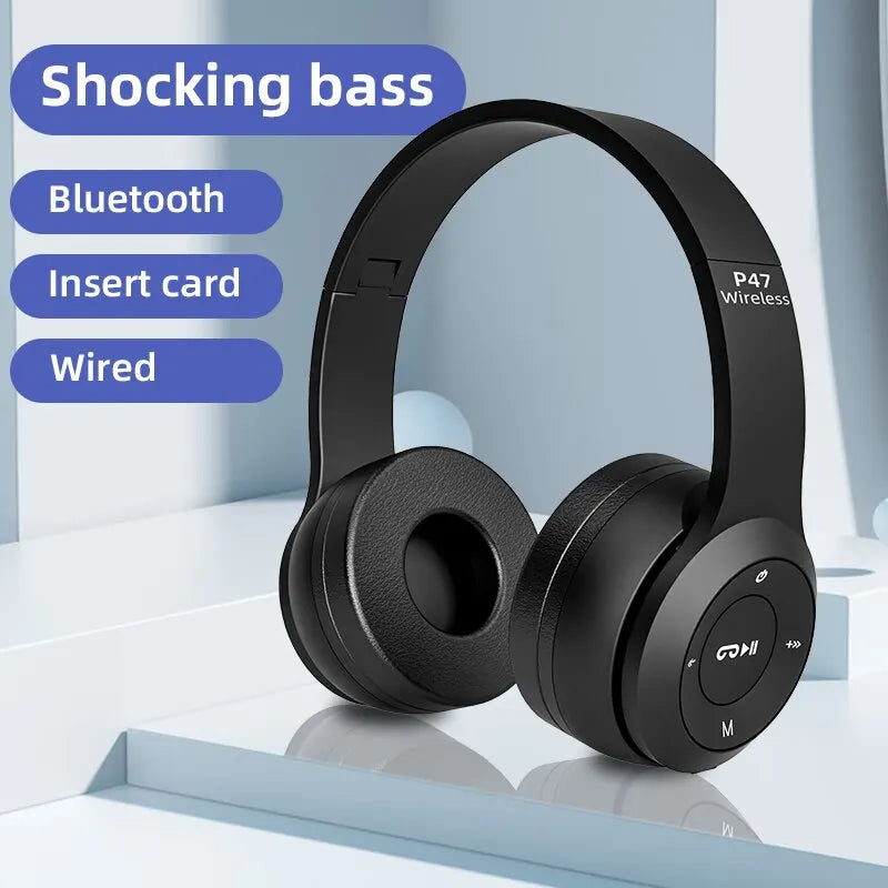 P47 Wireless Bluetooth 5.0 Headphones – Foldable HIFI Stereo Bass | Kids, Gaming & Music Over-Ear Headset