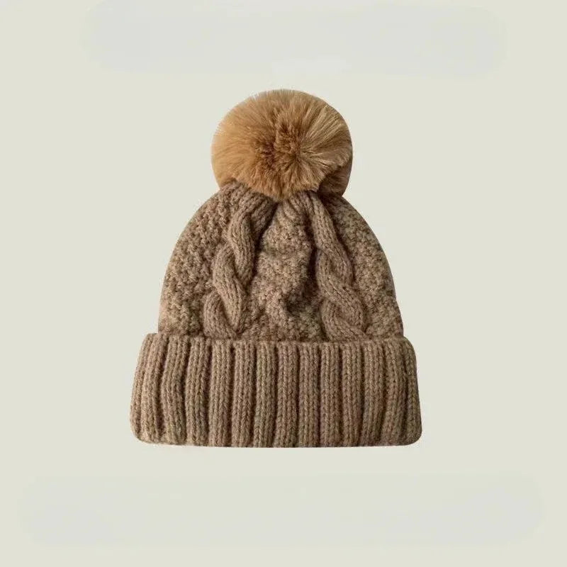 Gorro Invierno Mujer Pompón Piel - Tejido Twist Plush Beanie Ski Snow Cálido