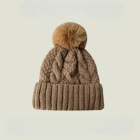 Gorro Invierno Mujer Pompón Piel - Tejido Twist Plush Beanie Ski Snow Cálido