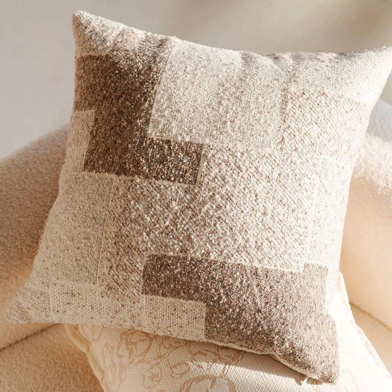 French Light Luxury Forest Jacquard Cushion Cover | Brown Patchwork Pillow Case