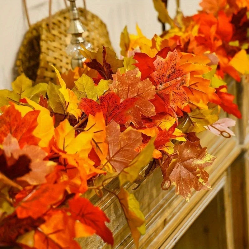 2/4pcs Autumn Maple Leaf Garland - Artificial Fall Vines with Vibrant Red, Orange & Yellow Leaves, home accessories