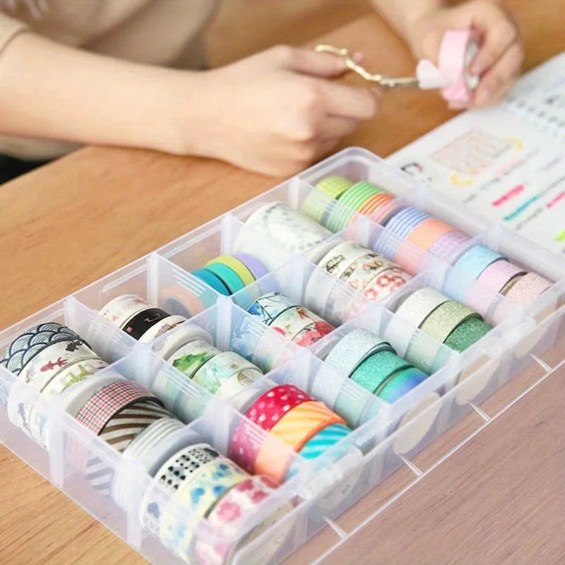 15-Grid Plastic Organizer Box with Dividers — Clear Storage for Jewelry, Crafts, Beads & More