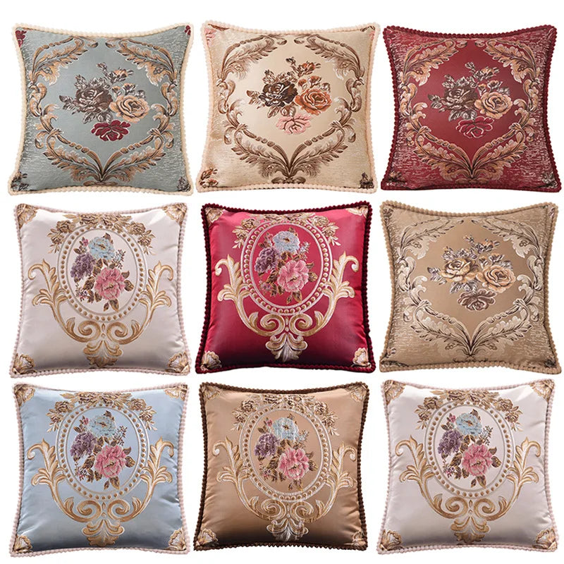 European Jacquard Floral Cushion Cover 48x48cm | Classic Sofa & Chair Pillow Case