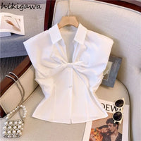 V-Neck Bow Sleeveless Crop Blouse – Korean Temperament Slim Fit Women's Summer Top