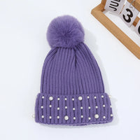 Gorro de Invierno con Pompón y Perlas - Gorro Tejido Cálido para Mujer