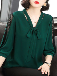 Bow Tie Blouse – Loose Fit Half Lace Sleeve Women's Top