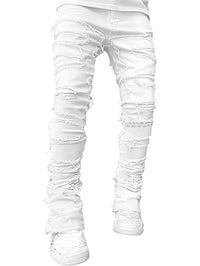 Y2k hip-hop style fringed jeans, men's casual street style stretch jeans
