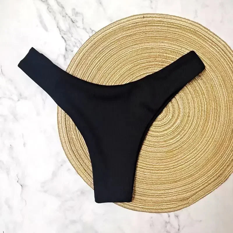 Braga de bikini brasileña – Parte de abajo de traje de baño liso de talle bajo para mujer