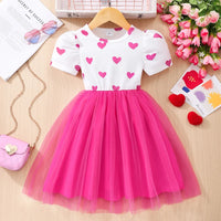 Heart Print Mesh A-Line Dress – Sweet Princess Summer Dress for Girls Ages 2–7