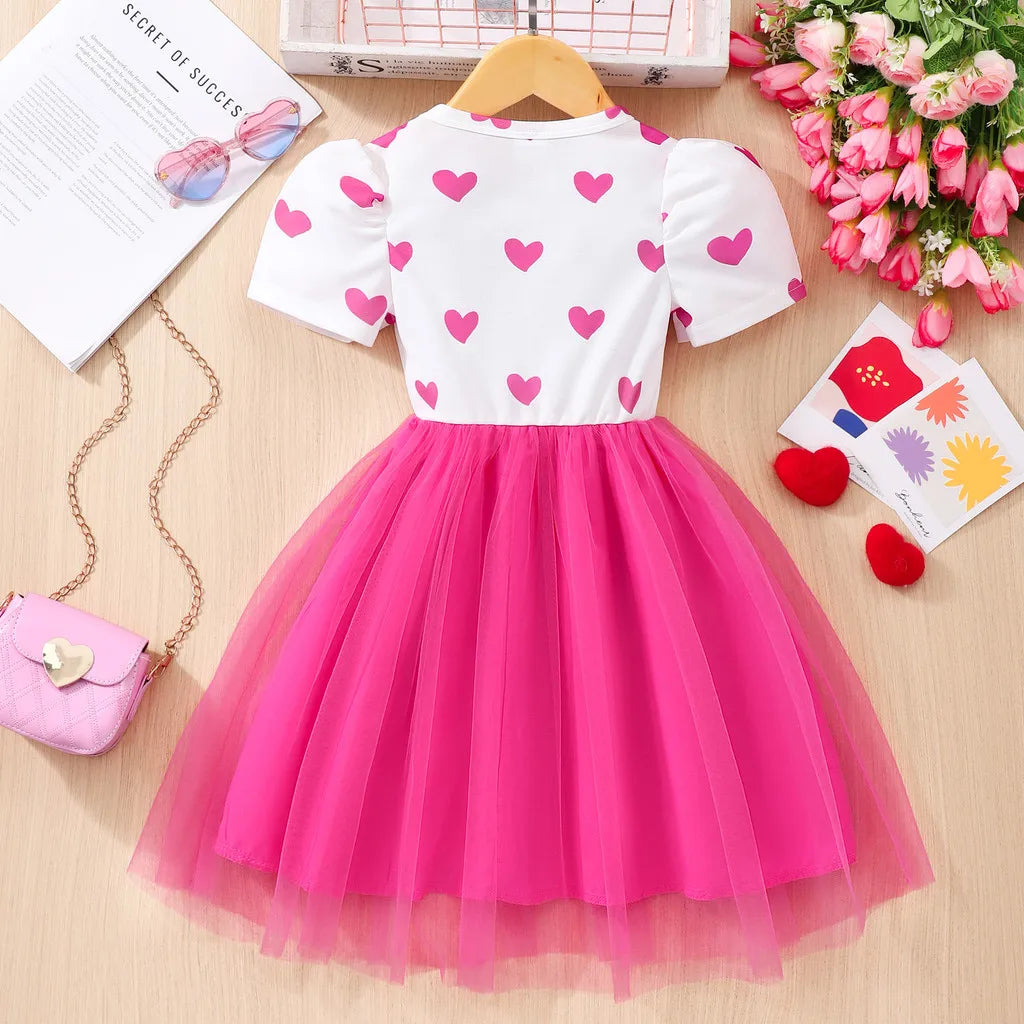 Heart Print Mesh A-Line Dress – Sweet Princess Summer Dress for Girls Ages 2–7