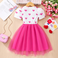 Heart Print Mesh A-Line Dress – Sweet Princess Summer Dress for Girls Ages 2–7