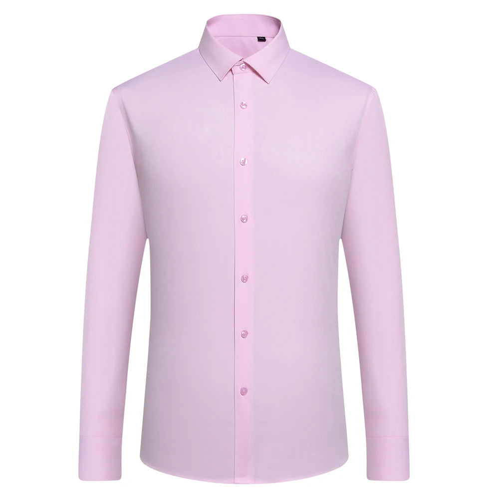 Men's Old Money Style Sleek Stretch Dress Shirt Regular Fit Solid Wrinkle-Free Long Sleeve Casual Business Button-up Shirts