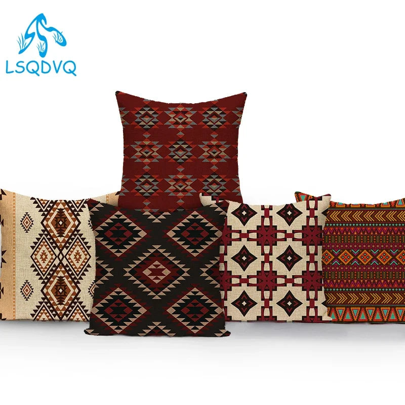 Boho Geometric Printed Throw Pillow Cover | Linen Cotton Cushion Case for Sofa