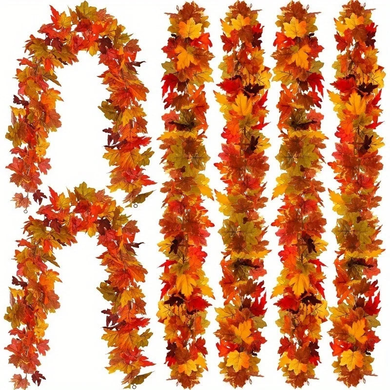 2/4pcs Autumn Maple Leaf Garland - Artificial Fall Vines with Vibrant Red, Orange & Yellow Leaves, home accessories
