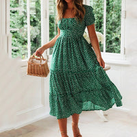 Vintage Dot Print Spaghetti Strap Midi Dress | Slim Empire Waist Women's Summer Beach Dress
